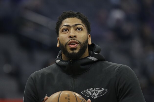 New Orleans Pelicans forward Anthony Davis warms up before playing the Sacramento Kings in an NBA basketball game Wednesday, March 7, 2018, in Sacramento, Calif. The Pelicans won 114-101.(AP Photo/Rich Pedroncelli)