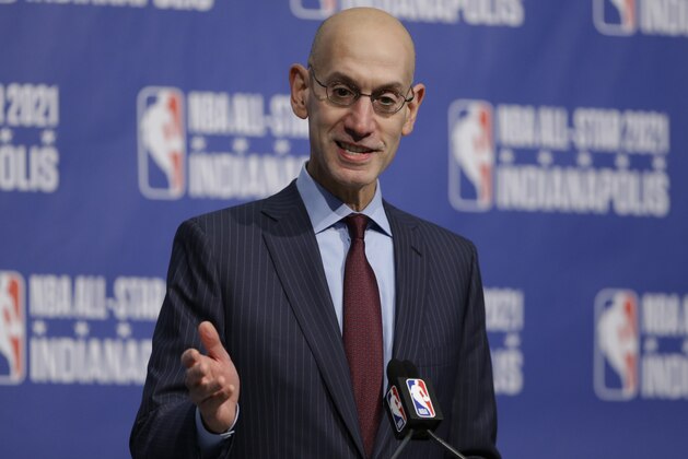 NBA Commissioner Adam Silver announces in Indianapolis, Wednesday, Dec. 13, 2017 that Indianapolis will host the 2021 NBA All-Star game . (AP Photo/Michael Conroy)