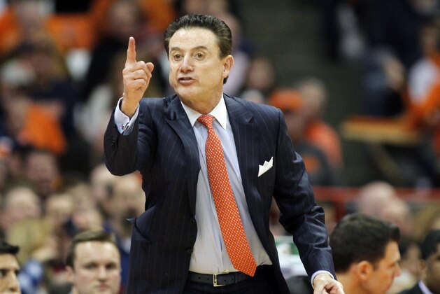 In this Monday, Feb. 13, 2017 file photo, Louisville head coach Rick Pitino yells to his players in the second half of an NCAA college basketball game against Syracuse in Syracuse, N.Y. Rick Pitino has sued the school's University of Athletic Association for $38.7 million, Thursday, Nov. 30, 2017. The former Cardinals coach says the ULAA breached his contract by placing him on unpaid administrative leave without notice and firing him last month with no legally justified “cause.” Pitino's lawsuit filed Thursday in U.S. District Court seeks liquidated contract damages of $4.307 million through 2026. (AP Photo/Nick Lisi, File) In this Monday, Feb. 13, 2017 file photo, Louisville head coach Rick Pitino yells to his players in the second half of an NCAA college basketball game against Syracuse in Syracuse, N.Y. Rick Pitino has sued the school's University of Athletic Association for $38.7 million, Thursday, Nov. 30, 2017. The former Cardinals coach says the ULAA breached his contract by placing him on unpaid administrative leave without notice and firing him last month with no legally justified “cause.” Pitino's lawsuit filed Thursday in U.S. District Court seeks liquidated contract damages of $4.307 million through 2026. (AP Photo/Nick Lisi, File)
