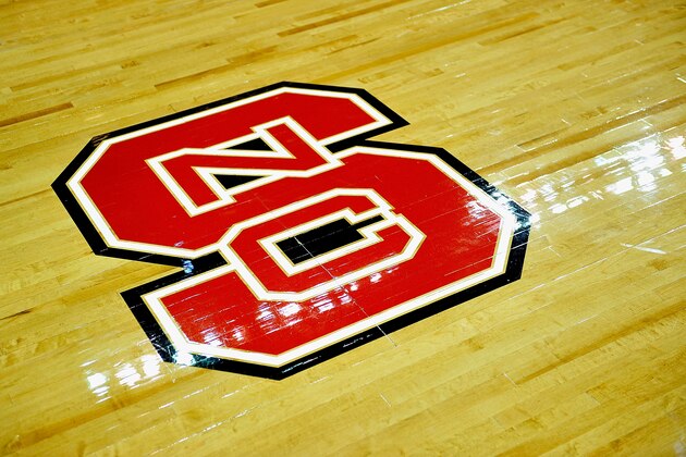 RALEIGH, NC - NOVEMBER 23:  Detail photo of the North Carolina State Wolfpack logo on the floor during a game against the North Carolina-Asheville Bulldogs at PNC Arena on November 23, 2012 in Raleigh, North Carolina. North Carolina State won 82-80.  (Photo by Grant Halverson/Getty Images)