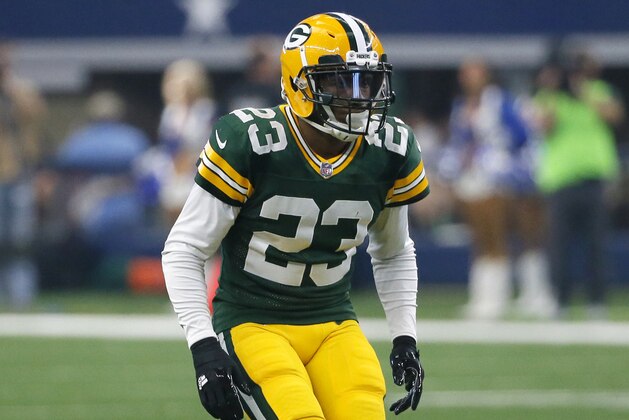 Green Bay Packers cornerback Damarious Randall (23) defends during an NFL football game against the Dallas Cowboys on Sunday, Oct. 8, 2017, in Arlington, Texas. (AP Photo/Roger Steinman)