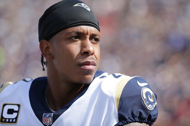 LOS ANGELES, CA - SEPTEMBER 10:  Trumaine Johnson #22 of the Los Angeles Rams looks on during the game against the Indianapolis Colts at Los Angeles Memorial Coliseum on September 10, 2017 in Los Angeles, California.  (Photo by Jeff Gross/Getty Images)