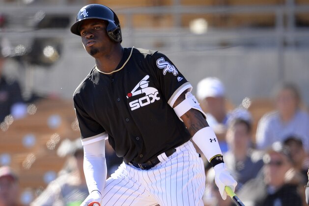 GLENDALE, ARIZONA - FEBRUARY 25:  Luis Robert #92 of the Chicago White Sox bats against the Cincinnati Reds on February 25, 2018 at Camelback Ranch in Glendale Arizona.  (Photo by Ron Vesely/MLB Photos via Getty Images)