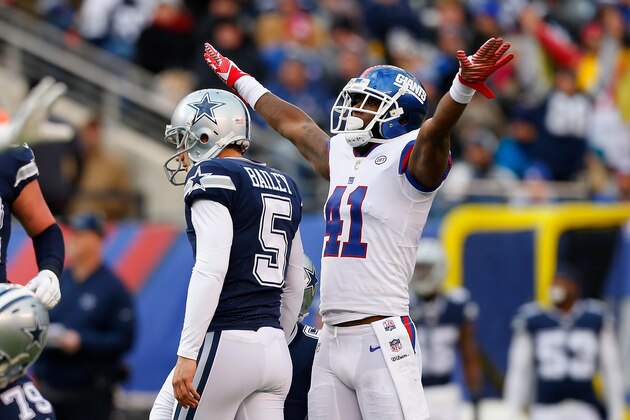 EAST RUTHERFORD, NJ - DECEMBER 10:  (NEW YORK DAILIES OUT)   Dominique Rodgers-Cromartie #41 of the New York Giants in action against the Dallas Cowboys on December 10, 2017 at MetLife Stadium in East Rutherford, New Jersey. The Cowboys defeated the Giants 30-10.  (Photo by Jim McIsaac/Getty Images)