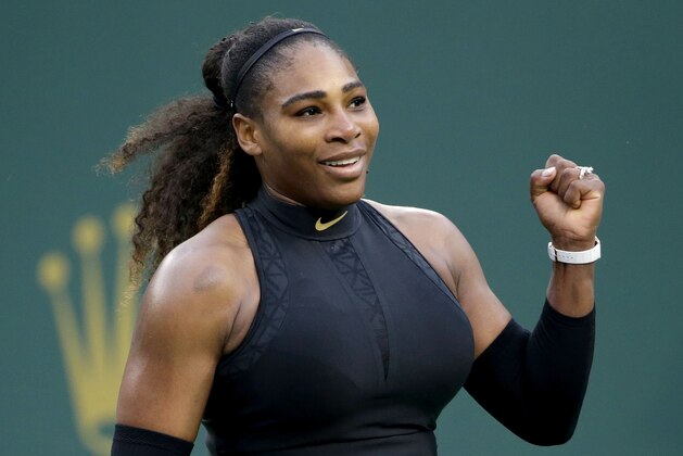 INDIAN WELLS, CA - MARCH 10:  Serena Williams celebrates her victory over Kiki Bertens of the Netherlands during the BNP Paribas Open on March 10, 2018 at the Indian Wells Tennis Garden in Indian Wells, California.  (Photo by Jeff Gross/Getty Images)