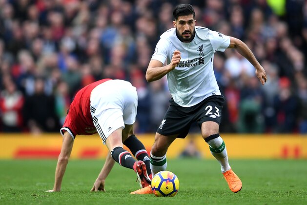 MANCHESTER, ENGLAND - MARCH 10:  Emre Can of Liverpool runs with the ball during the Premier League match between Manchester United and Liverpool at Old Trafford on March 10, 2018 in Manchester, England.  (Photo by Laurence Griffiths/Getty Images)