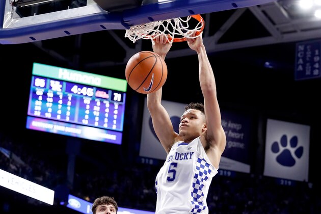 LEXINGTON, KY - FEBRUARY 28:  Kevin Knox #5 of the Kentucky Wildcats shoots the ball against the Ole Miss Rebels during the game at Rupp Arena on February 28, 2018 in Lexington, Kentucky.  (Photo by Andy Lyons/Getty Images)