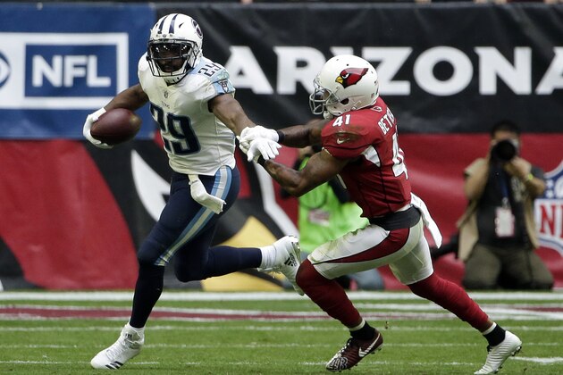 Tennessee Titans running back DeMarco Murray (29) during the second half of an NFL football game against the Arizona Cardinals, Sunday, Dec.10, 2017, in Glendale, Ariz. (AP Photo/Rick Scuteri)