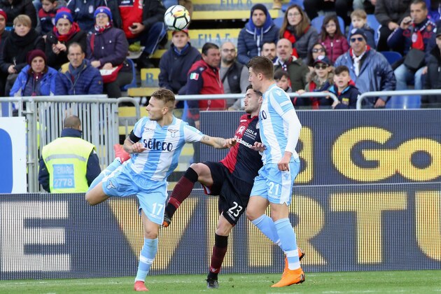 CAGLIARI, ITALY - MARCH 11: Ciro Immobile of Lazio scored the goal 2-2 during the serie A match between Cagliari Calcio and SS Lazio at Stadio Sant'Elia on March 11, 2018 in Cagliari, Italy.  (Photo by Enrico Locci/Getty Images)