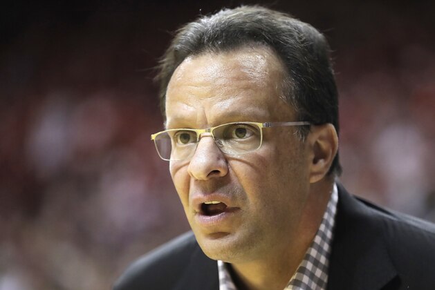 FILE - In this Feb. 25, 2017, file photo, Indiana coach Tom Crean watches during the team's NCAA college basketball game against Northwestern in Bloomington, Ind. Crean, the 2016 Big Ten coach of the year after leading his team to the regular-season title, is getting static after the Hoosiers dropped to a tie for 10th place. (AP Photo/Darron Cummings)