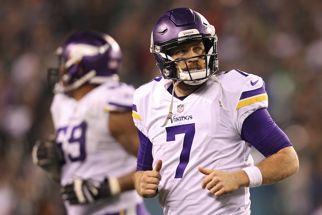 PHILADELPHIA, PA - JANUARY 21: Case Keenum #7 of the Minnesota Vikings reacts during the fourth quarter against the Philadelphia Eagles in the NFC Championship game at Lincoln Financial Field on January 21, 2018 in Philadelphia, Pennsylvania. (Photo by Patrick Smith/Getty Images)