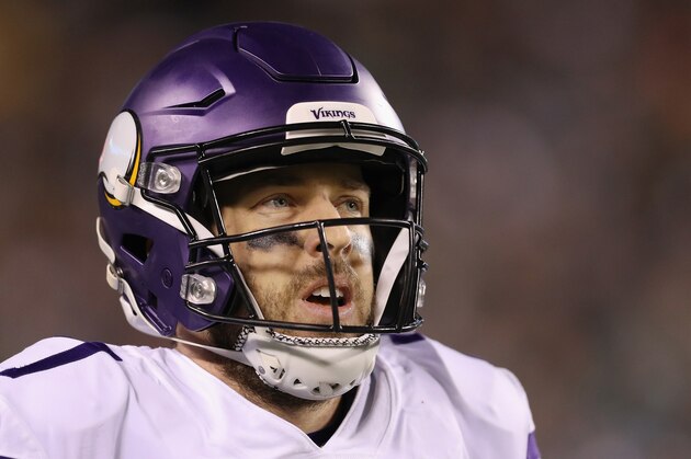 PHILADELPHIA, PA - JANUARY 21:  Case Keenum #7 of the Minnesota Vikings reacts during the second quarter against the Philadelphia Eagles in the NFC Championship game at Lincoln Financial Field on January 21, 2018 in Philadelphia, Pennsylvania.  (Photo by Patrick Smith/Getty Images)