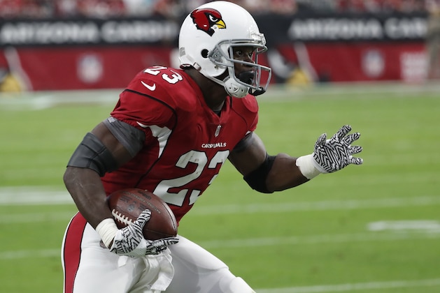 Arizona Cardinals running back Adrian Peterson (23) during the second half of an NFL football game against the Jacksonville Jaguars, Sunday, Nov. 26, 2017, in Glendale, Ariz. (AP Photo/Rick Scuteri)