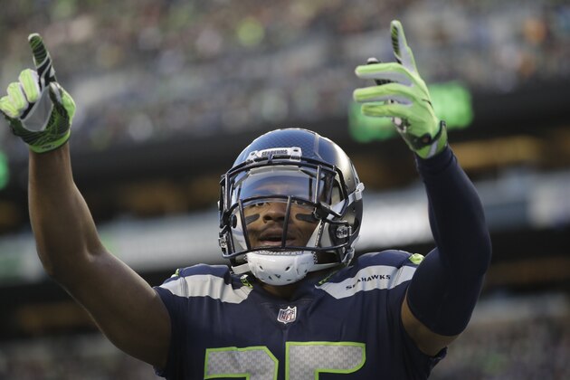 Seattle Seahawks DeShawn Shead reacts to a play against the Arizona Cardinals in the second half of an NFL football game, Sunday, Dec. 31, 2017, in Seattle. (AP Photo/Elaine Thompson)