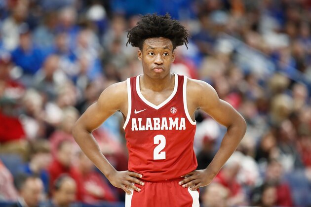ST LOUIS, MO - MARCH 10:  Collin Sexton #2 of the Alabama Crimson Tide watches the action against the Kentucky Wildcats during the semifinals of the 2018 SEC Basketball Tournament at Scottrade Center on March 10, 2018 in St Louis, Missouri.  (Photo by Andy Lyons/Getty Images)