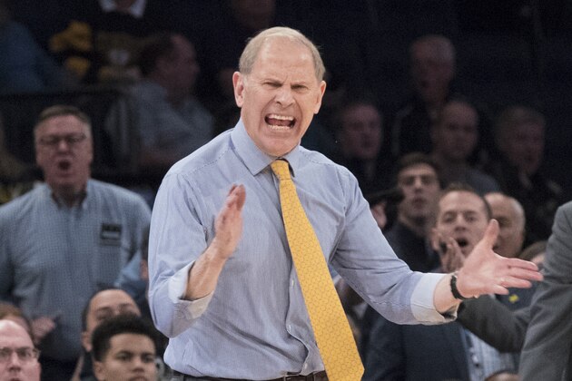 Michigan head coach John Beilein gestures during the second half of an NCAA college basketball game against Iowa in the second round of the Big Ten conference tournament, Thursday, March 1, 2018, at Madison Square Garden in New York. (AP Photo/Mary Altaffer)