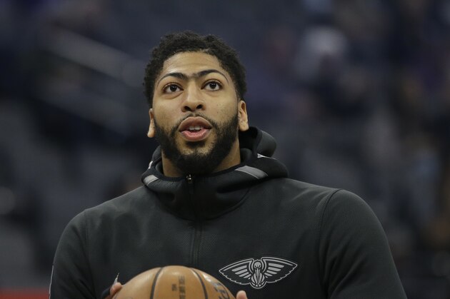New Orleans Pelicans forward Anthony Davis warms up before playing the Sacramento Kings in an NBA basketball game Wednesday, March 7, 2018, in Sacramento, Calif. The Pelicans won 114-101.(AP Photo/Rich Pedroncelli)