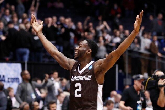 DAYTON, OH - MARCH 13: Matt Mobley #2 of the St. Bonaventure Bonnies celebrates after his team defeated the UCLA Bruins in the First Four game in the 2018 NCAA Men's Basketball Tournament at UD Arena on March 13, 2018 in Dayton, Ohio. The St. Bonaventure Bonnies defeated the UCLA Bruins 65-58. (Photo by Joe Robbins/Getty Images) DAYTON, OH - MARCH 13: Matt Mobley #2 of the St. Bonaventure Bonnies celebrates after his team defeated the UCLA Bruins in the First Four game in the 2018 NCAA Men's Basketball Tournament at UD Arena on March 13, 2018 in Dayton, Ohio. The St. Bonaventure Bonnies defeated the UCLA Bruins 65-58. (Photo by Joe Robbins/Getty Images)