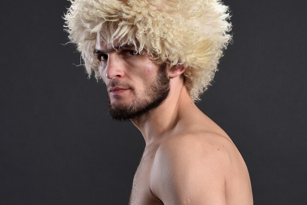 LAS VEGAS, NV - DECEMBER 30:  Khabib Nurmagomedov of Russia poses for a portrait backstage after his victory over Edson Barboza during the UFC 219 event inside T-Mobile Arena on December 30, 2017 in Las Vegas, Nevada. (Photo by Mike Roach/Zuffa LLC/Zuffa LLC via Getty Images)