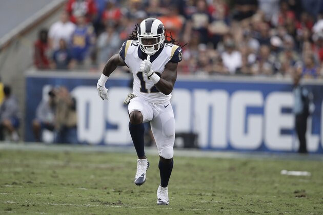 Los Angeles Rams' Sammy Watkins runs across the field during an NFL football game against the Houston Texans Sunday, Nov. 12, 2017, in Los Angeles. (AP Photo/Jae C. Hong)