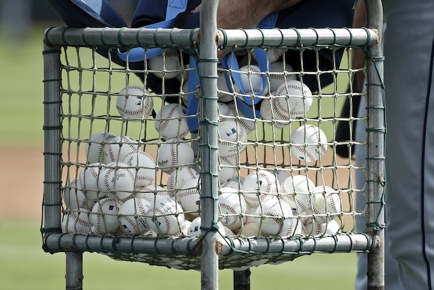 SARASOTA, FL - FEBRUARY 23: General view as baseballs are dumped into a basket for batting practice prior to a Grapefruit League spring training game between the Baltimore Orioles and Tampa Bay Rays at Ed Smith Stadium on February 23, 2018 in Sarasota, Florida. The Rays won 6-3. (Photo by Joe Robbins/Getty Images) *** Local Caption ***
