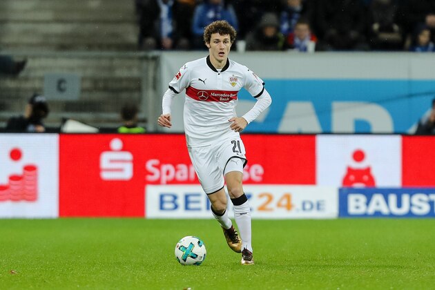 SINSHEIM, GERMANY - DECEMBER 13: Benjamin Pavard of Stuttgart controls the ball during the Bundesliga match between TSG 1899 Hoffenheim and VfB Stuttgart at Wirsol Rhein-Neckar-Arena on December 13, 2017 in Sinsheim, Germany. (Photo by TF-Images/TF-Images via Getty Images)