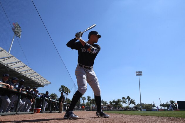SARASOTA, FL - MARCH 14: Aaron Judge #99 of the New York Yankees gets ready in the on deck circle during the Spring Training game against the Baltimore Orioles at Spectrum Field on March 14, 2018 in Sarasota, Florida. (Photo by Mike McGinnis/Getty Images)