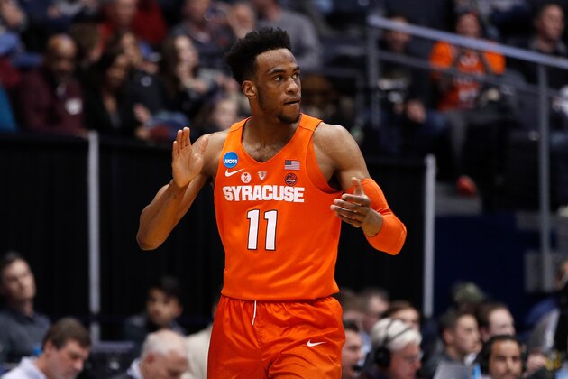 DAYTON, OH - MARCH 14:  Oshae Brissett #11 of the Syracuse Orange reacts in the first half against the Arizona State Sun Devils during the First Four of the 2018 NCAA Men's Basketball Tournament at UD Arena on March 14, 2018 in Dayton, Ohio.  (Photo by Joe Robbins/Getty Images)