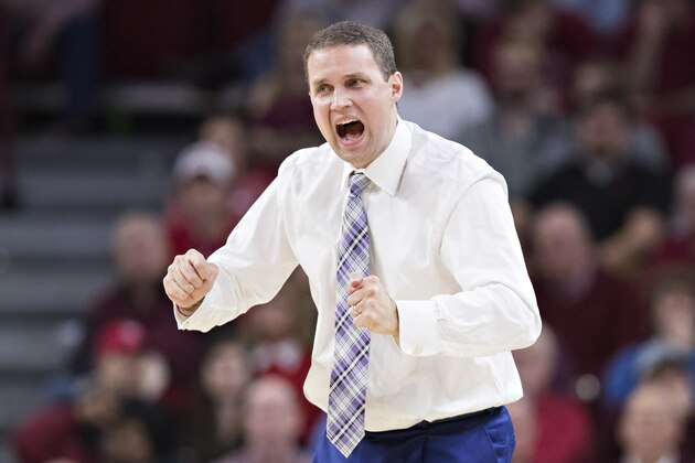 FAYETTEVILLE, AR - JANUARY 10:  Head Coach Will Wade of the LSU Tigers directs his team during a game against the Arkansas Razorbacks at Bud Walton Arena on January 10, 2018 in Fayetteville, Arkansas.  The Tigers defeated the Razorbacks 75-54.  (Photo by Wesley Hitt/Getty Images)