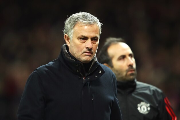 MANCHESTER, ENGLAND - MARCH 13:  Jose Mourinho, Manager of Manchester United looks thoughtful at half time during the UEFA Champions League Round of 16 Second Leg match between Manchester United and Sevilla FC at Old Trafford on March 13, 2018 in Manchester, United Kingdom.  (Photo by Clive Mason/Getty Images)