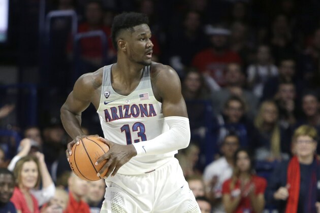 Arizona forward Deandre Ayton (13) in the first half during an NCAA college basketball game against Utah, Saturday, Jan. 27, 2018, in Tucson, Ariz. (AP Photo/Rick Scuteri)