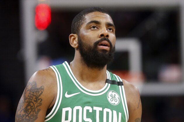 Boston Celtics's Kyrie Irving plays against the Minnesota Timberwolves in the second half of an NBA basketball game Thursday, March 8, 2018, in St. Paul, Minn. (AP Photo/Jim Mone)