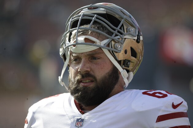 San Francisco 49ers center Daniel Kilgore (67) against the Los Angeles Rams during the first half of an NFL football game Sunday, Dec. 31, 2017, in Los Angeles. (AP Photo/Rick Scuteri)