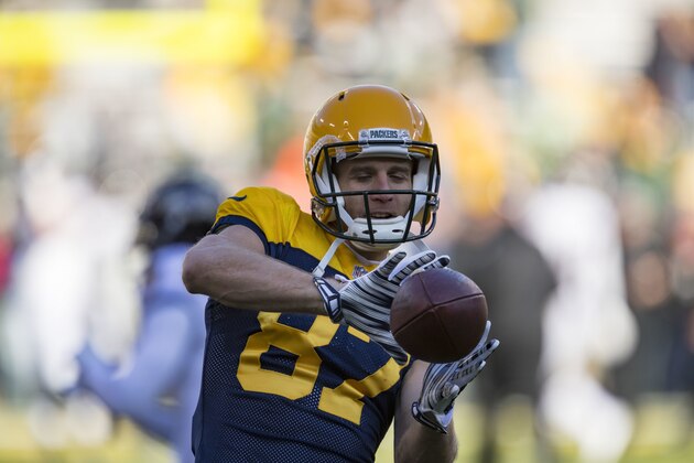 Green Bay Packers wide receiver Jordy Nelson warms up prior to the start of an NFL football game against the Baltimore Ravens Sunday, Nov. 19, 2017, in Green Bay, Wis. (AP Photo/Matt Ludtke)