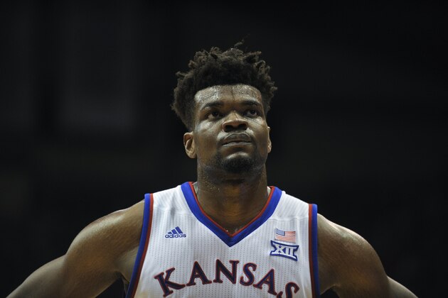 LAWRENCE, KS - FEBRUARY 19: Udoka Azubuike #35 of the Kansas Jayhawks waits for a time out to end during a game against the Oklahoma Sooners at Allen Fieldhouse on February 19, 2018 in Lawrence, Kansas. (Photo by Ed Zurga/Getty Images)