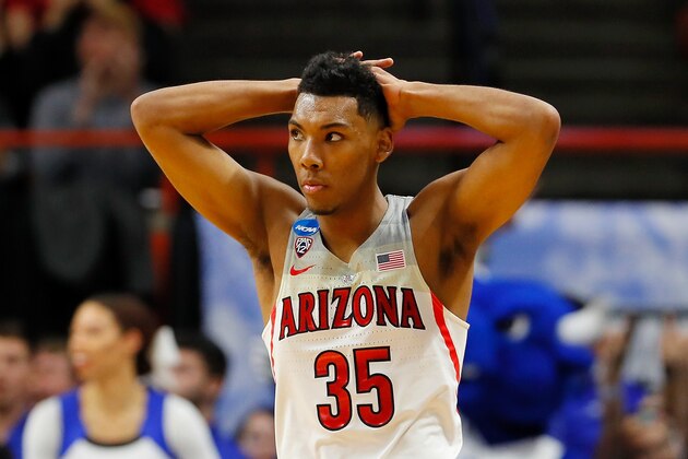 BOISE, ID - MARCH 15:  Allonzo Trier #35 of the Arizona Wildcats reacts after missing a basket against the Buffalo Bulls during the first round of the 2018 NCAA Men's Basketball Tournament at Taco Bell Arena on March 15, 2018 in Boise, Idaho.  (Photo by Kevin C. Cox/Getty Images)