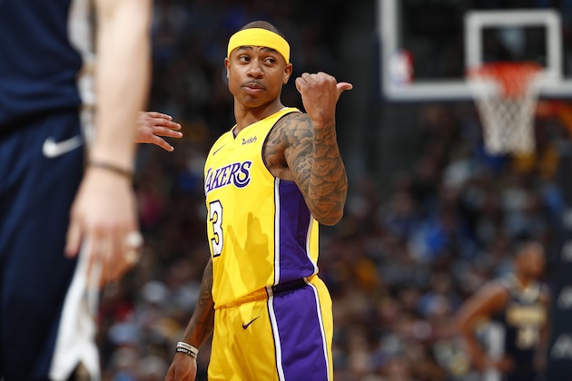 Los Angeles Lakers guard Isaiah Thomas in the second half of an NBA basketball game Friday, March 9, 2018, in Denver. The Nuggets won 125-116.(AP Photo/David Zalubowski)