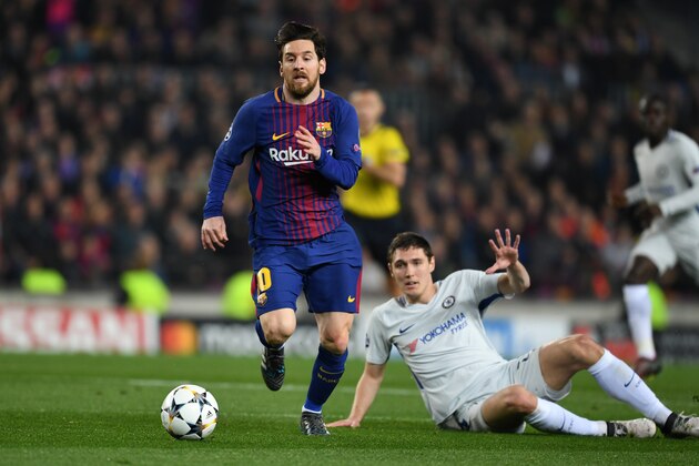 BARCELONA, SPAIN - MARCH 14: Lionel Messi of Barcelona in action during the UEFA Champions League Round of 16 Second Leg match FC Barcelona and Chelsea FC at Camp Nou on March 14, 2018 in Barcelona, Spain. (Photo by Etsuo Hara/Getty Images)