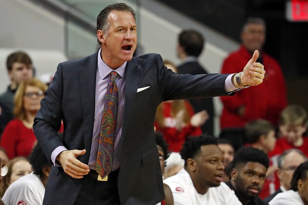 North Carolina State head coach Mark Gottfried coaches from the sidelines during the first half of an NCAA college basketball game against Notre Dame in Raleigh, N.C., Saturday, Feb. 18, 2017. (AP Photo/Karl B DeBlaker)