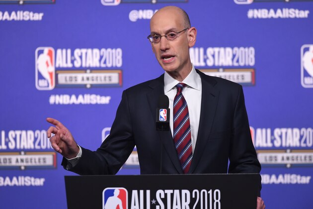 LOS ANGELES, CA - FEBRUARY 17:  NBA Commissioner Adam Silver speaks onstage during the All-Star Press Conference at Staples Center on February 17, 2018 in Los Angeles, California.  (Photo by Jayne Kamin-Oncea/Getty Images)