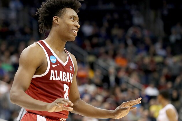 PITTSBURGH, PA - MARCH 15:  Collin Sexton #2 of the Alabama Crimson Tide reacts against the Virginia Tech Hokies during the second half of the game in the first round of the 2018 NCAA Men's Basketball Tournament at PPG PAINTS Arena on March 15, 2018 in Pittsburgh, Pennsylvania.  (Photo by Rob Carr/Getty Images)