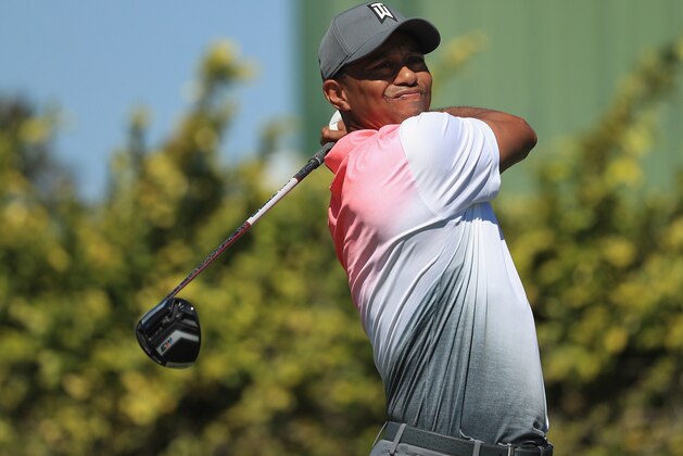 ORLANDO, FL - MARCH 16: Tiger Woods plays his shot from the ninth tee  during the second round at the Arnold Palmer Invitational Presented By MasterCard at Bay Hill Club and Lodge on March 16, 2018 in Orlando, Florida.  (Photo by Mike Ehrmann/Getty Images)