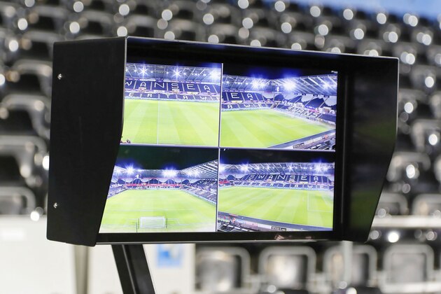 SWANSEA, WALES - FEBRUARY 06: A screen of the Video Assistant Referee VAR system on the pitch side during The Emirates FA Cup match between Swansea City and Notts County at The Liberty Stadium on February 06, 2018 in Swansea, Wales. (Photo by Athena Pictures/Getty Images)