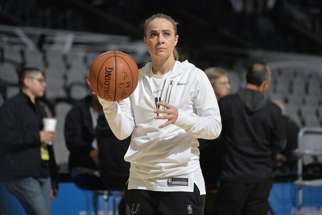 SAN ANTONIO, TX - DECEMBER 18: Becky Hammon of the San Antonio Spurs looks on before the game against the LA Clippers on December 18, 2017 at the AT&T Center in San Antonio, Texas. NOTE TO USER: User expressly acknowledges and agrees that, by downloading and or using this photograph, user is consenting to the terms and conditions of the Getty Images License Agreement. Mandatory Copyright Notice: Copyright 2017 NBAE (Photos by Mark Sobhani/NBAE via Getty Images)