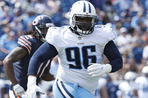 NASHVILLE, TN - AUGUST 27: Sylvester Williams #96 of the Tennessee Titans in action during a preseason game against the Chicago Bears at Nissan Stadium on August 27, 2017 in Nashville, Tennessee. (Photo by Joe Robbins/Getty Images)