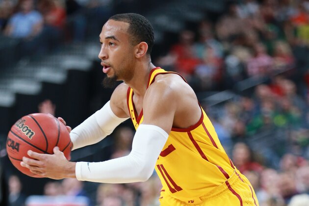 LAS VEGAS, NV - MARCH 09:  Jordan McLaughlin #11 of the USC Trojans handles the ball against the Oregon Ducks during a semifinal game of the Pac-12 basketball tournament at T-Mobile Arena on March 9, 2018 in Las Vegas, Nevada.  (Photo by Leon Bennett/Getty Images)