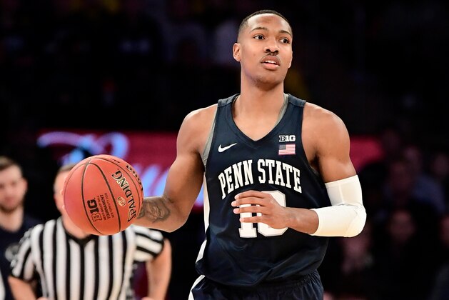 NEW YORK, NY - MARCH 03: Tony Carr #10 of the Penn State Nittany Lions handles the ball on offense against the Purdue Boilermakers during the semifinals of the Big Ten Basketball Tournament at Madison Square Garden on March 3, 2018 in New York City. The Purdue Boilermakers defeated the Penn State Nittany Lions 78-70.  (Photo by Steven Ryan/Getty Images)