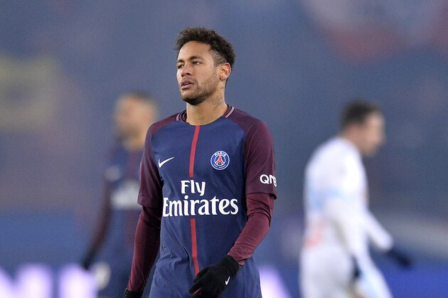 PARIS, FRANCE - FEBRUARY 25:  Neymar Jr of Paris Saint-Germain reacts during the Ligue 1 match between Paris Saint Germain and Olympique Marseille February 25, 2018 in Paris, France.  (Photo by Aurelien Meunier/Getty Images)