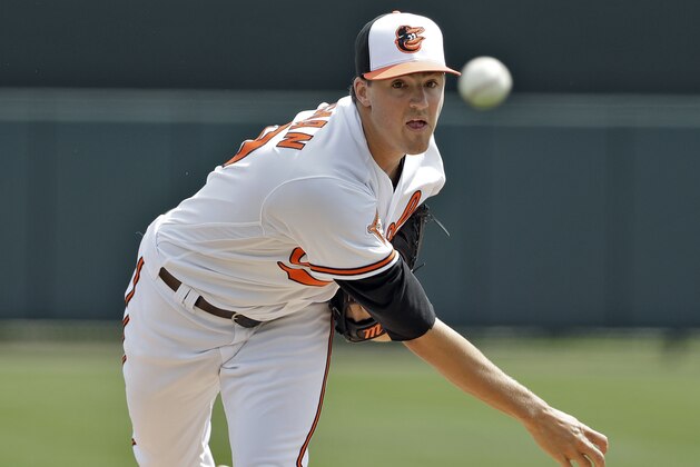 Baltimore Orioles starting pitcher Kevin Gausman warms up during the first inning of a exhibition baseball game against the Dominican Republic Tuesday, March 7, 2017, in Sarasota, Fla. (AP Photo/Chris O'Meara)