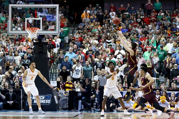 DALLAS, TX - MARCH 17:  Clayton Custer #13 of the Loyola Ramblers attempts a shot in the second half against the Tennessee Volunteers during the second round of the 2018 NCAA Tournament at the American Airlines Center on March 17, 2018 in Dallas, Texas.  (Photo by Ronald Martinez/Getty Images)